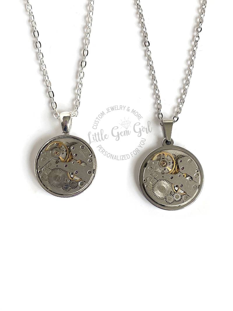Vintage Steampunk Uhrenteil Halskette - Echtes Uhrwerk 20 Mm Silber Edelstahl Anhänger Einstellung Uhr Charm von LittleGemGirl