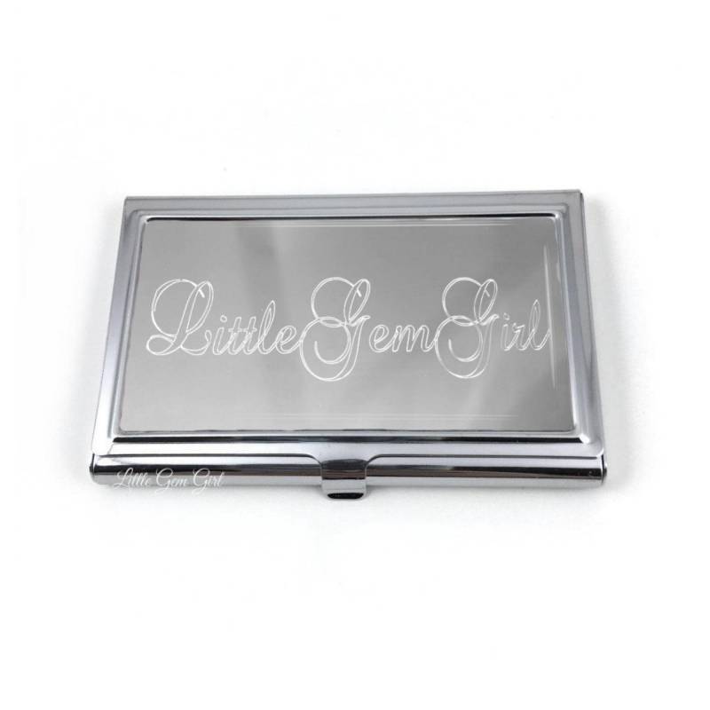 Visitenkartenhalter Individuell Graviert Personalisiert Mit Ihrem Namen Firmenlogo Oder Text - Metallgravur Silber Visitenkartenetui von LittleGemGirl