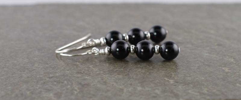 Jet Schwarz Onyx Edelstein & Sterling Silber Tropfen Ohrringe Mit Geschenk-Box - Jeden Tag Schmuck Für Frauen Lg3 von LittleGemJewel