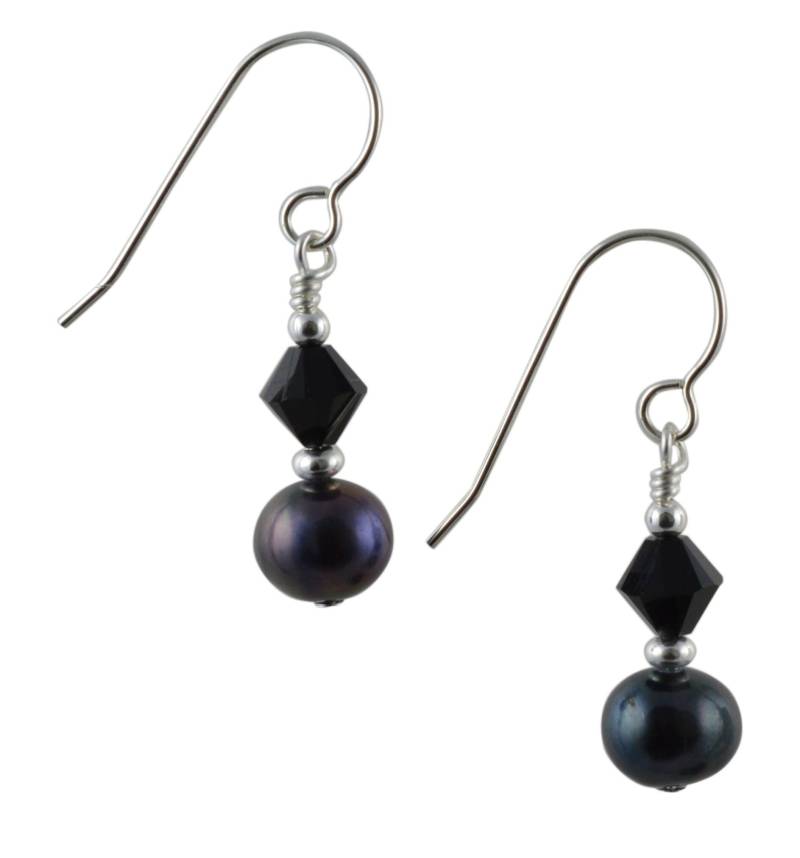 Natürliche Süßwasser Black Peacock Potato Perle, Kristall & Sterling Silber Ohrringe Mit Geschenkbox Natürliche Süßwasser Black Peacock Potato Perle, Kristall & Sterling Silber Ohrringe Mit Geschenkbox von LittleGemJewel
