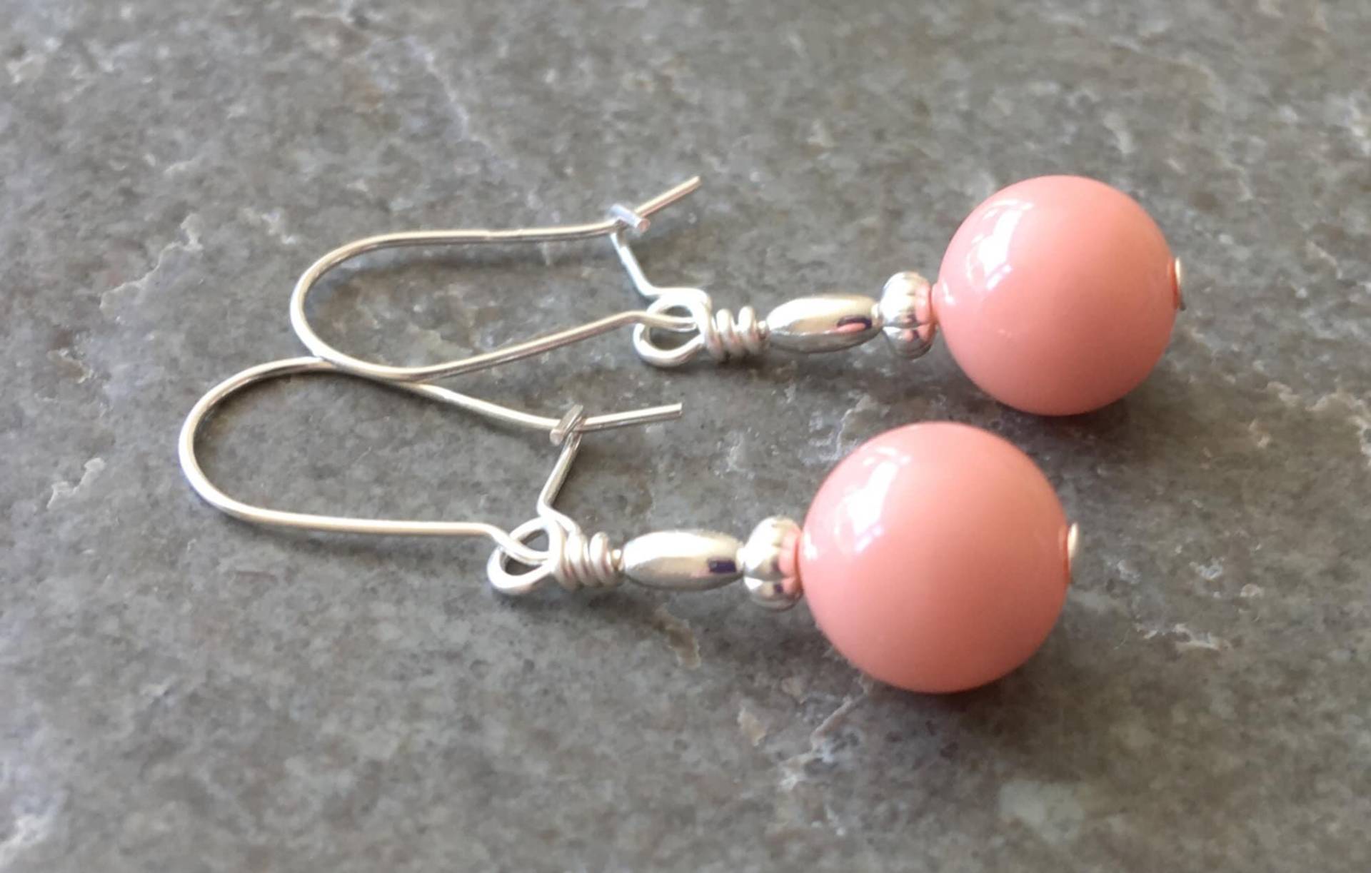 Rosa Pfirsich Koralle Swarovski Glas Perle & Sterling Silber Tropfen Ohrringe - Brautjungfer Schmuck Niere Draht Pc Geschenk-Box Rosa Pfirsich Koralle Swarovski Glas Perle & Sterling Silber Tropfen Ohrringe - Brautjungfer Schmuck Niere Draht Pc Geschenk-Box von LittleGemJewel