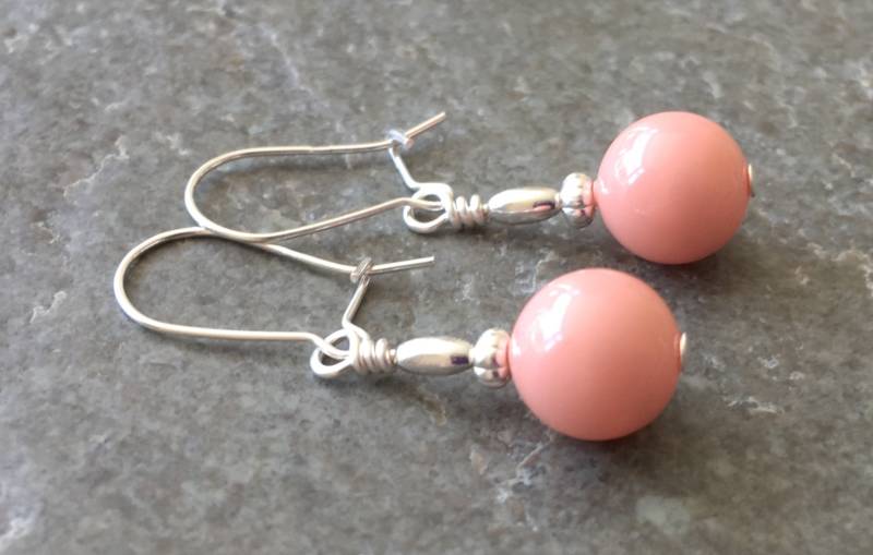 Rosa Pfirsich Koralle Swarovski Glas Perle & Sterling Silber Tropfen Ohrringe - Brautjungfer Schmuck Niere Draht Pc Geschenk-Box Rosa Pfirsich Koralle Swarovski Glas Perle & Sterling Silber Tropfen Ohrringe - Brautjungfer Schmuck Niere Draht Pc Geschenk-Box von LittleGemJewel