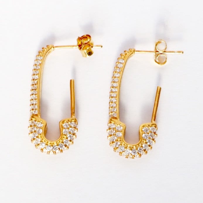 Sicherheitsnadel Ohrringe Ohrstecker Gold Über Silber Cz Ohrstecker Mädchen Mode Trend Jetzt Zum Verkauf Muttertag von LittleGoldDaisyCom