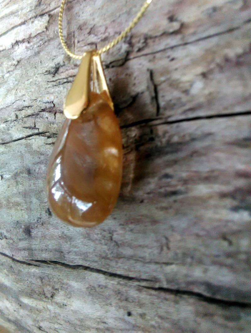 Rutile Quarz Anhänger 18K Gold Füllen 18"/20" Sterling Kette Golden Rutilated Teardrop Naturstein Geschenk Kristall Heilung Manifestation von LittleGreenFernShop