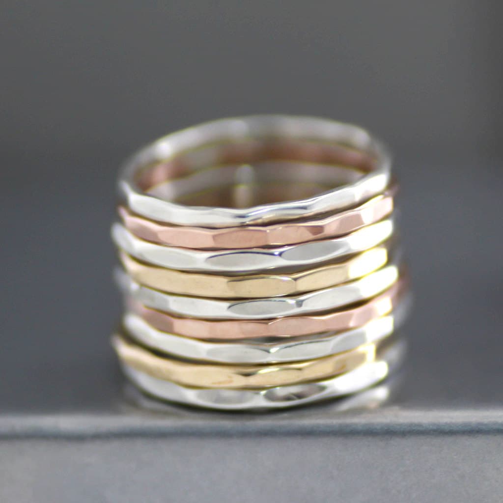 Gold Stack Ringe, 2Er Set Sterling Rose Filled Damen Eheringe, Midi Ring von LittleGreenRoom