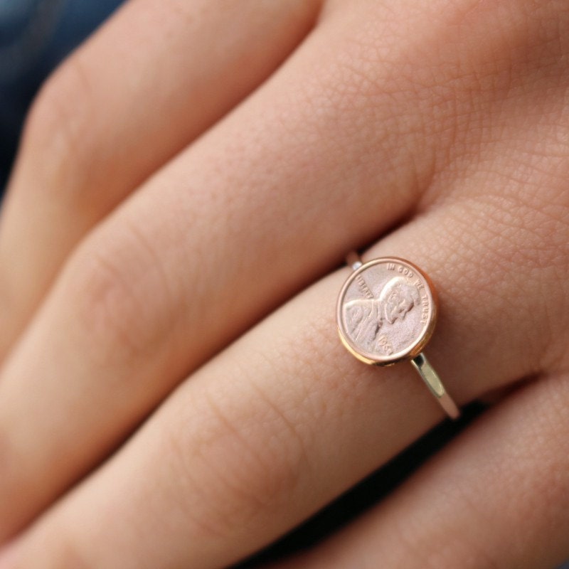 Pfennig-Ring, Glückspfennig-Ring, Kupfer-Pfennig, Pfennig-stack-Ring, Glücksring, Münzenring, Geldring von LittleGreenRoom