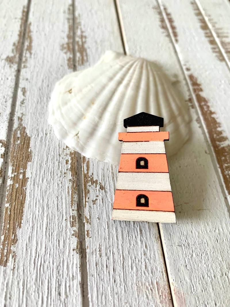 Leuchtturm Brosche Aus Holz Schmuck Maritimer von LittleHamburgLab