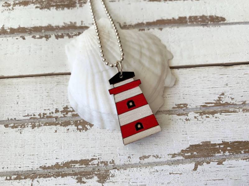 Leuchtturm Kette Aus Holz Halskette Maritime von LittleHamburgLab