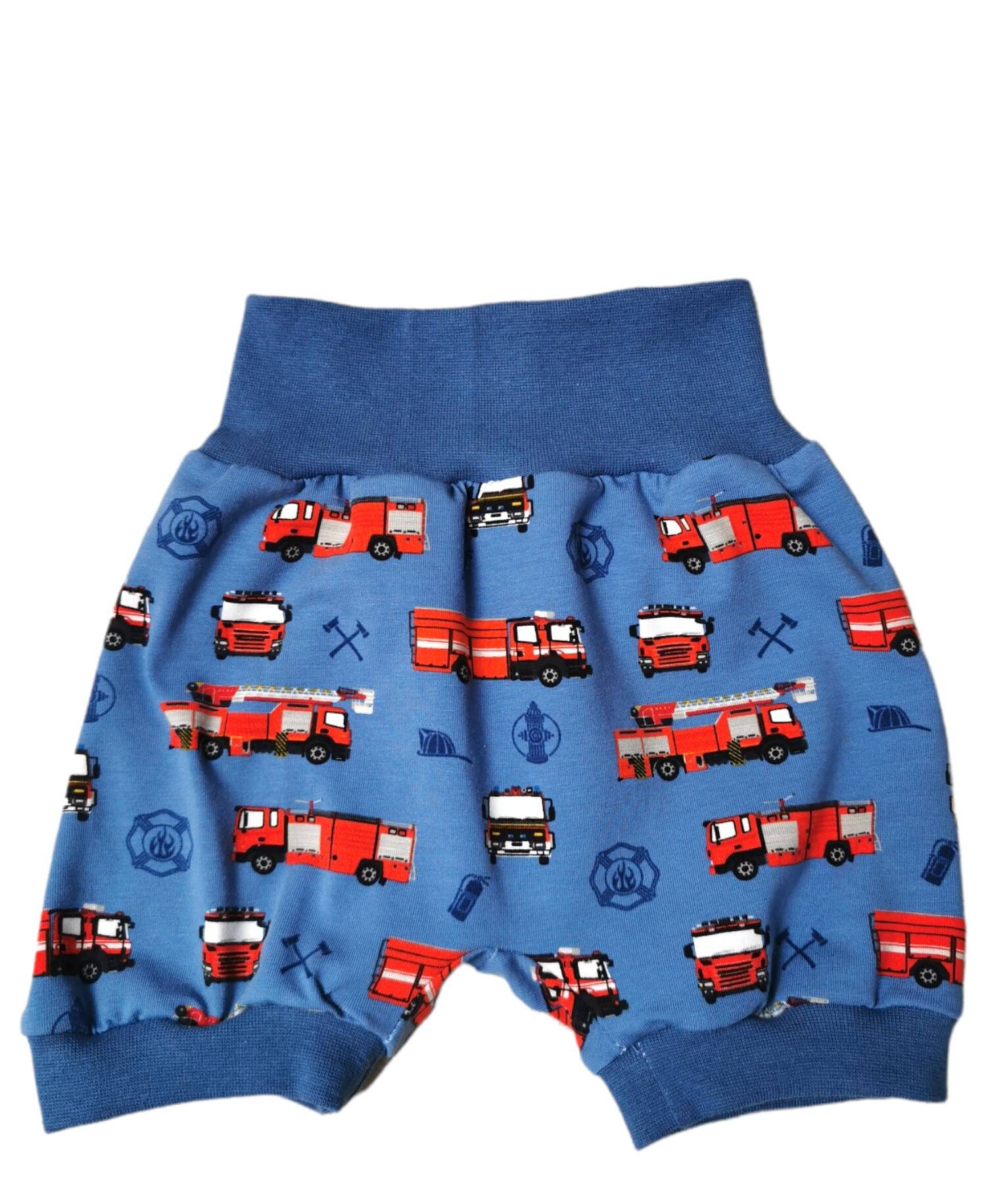Kurze Pumphose Baby Junge Feuerwehr Blau Rot, Größe 44 -80/92 von LittleHenni
