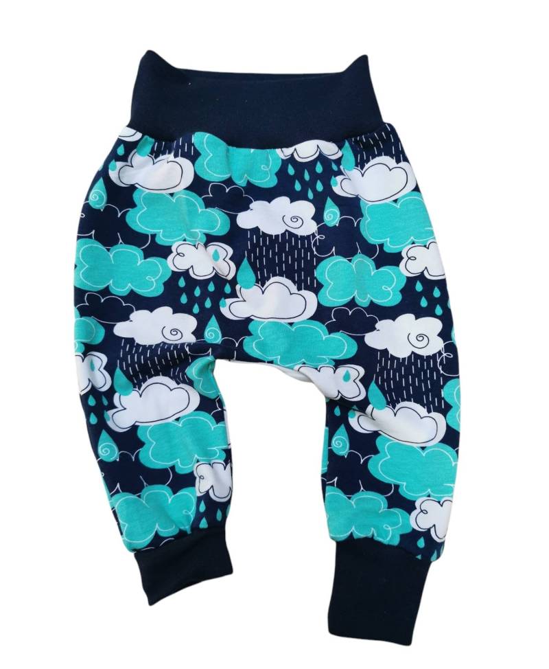 Pumphose Baggy Pants Junge Mädchen Unisex, Wolken, Blau Mint Größe 74 von LittleHenni