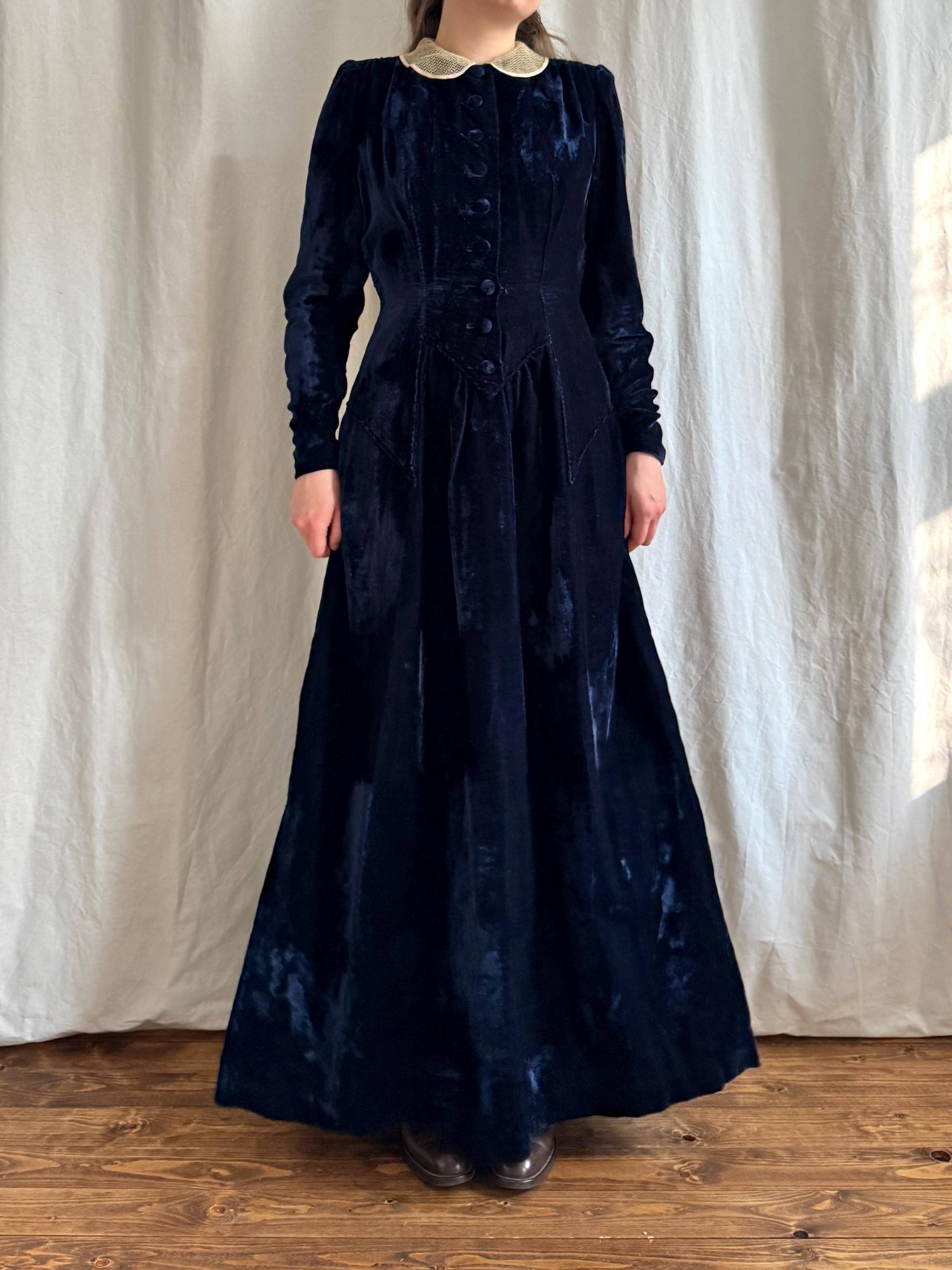 Antik Vintage Kleid 1930Er 30Er Jahre Samt Samt Artdeco Robe Abendkleid Spitze von LittleJanesShop