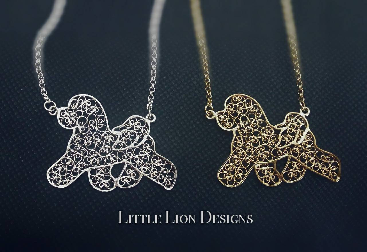 Bichon Frise Läuft Sterling Silber Gold Vermeil Filligrane Halskette von LittleLionDesignsMK