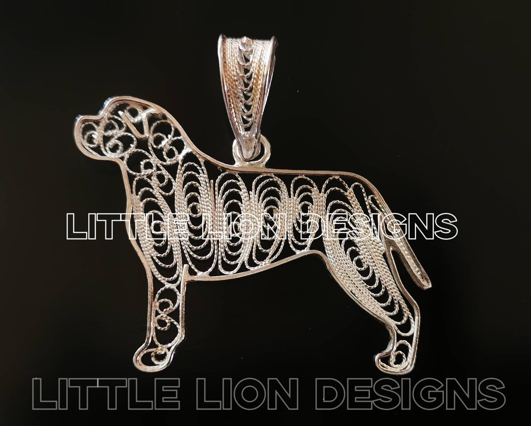 Bullmastiff Sterling Silber Halskette | /Pin Brosche Fiigree Hund Gold Geschenk/ von LittleLionDesignsMK