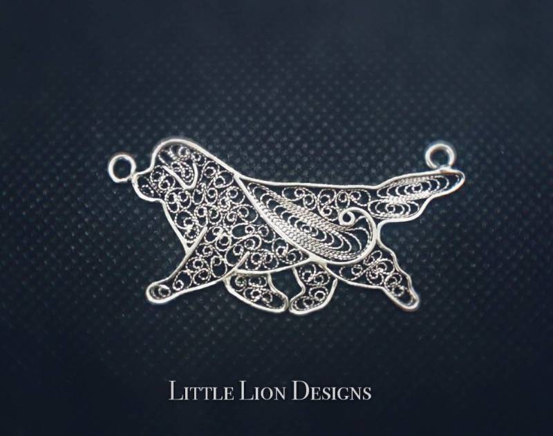 Newfie Neufundländer Traben Sterling Silber Anhänger Pin Geschenk Filligree von LittleLionDesignsMK