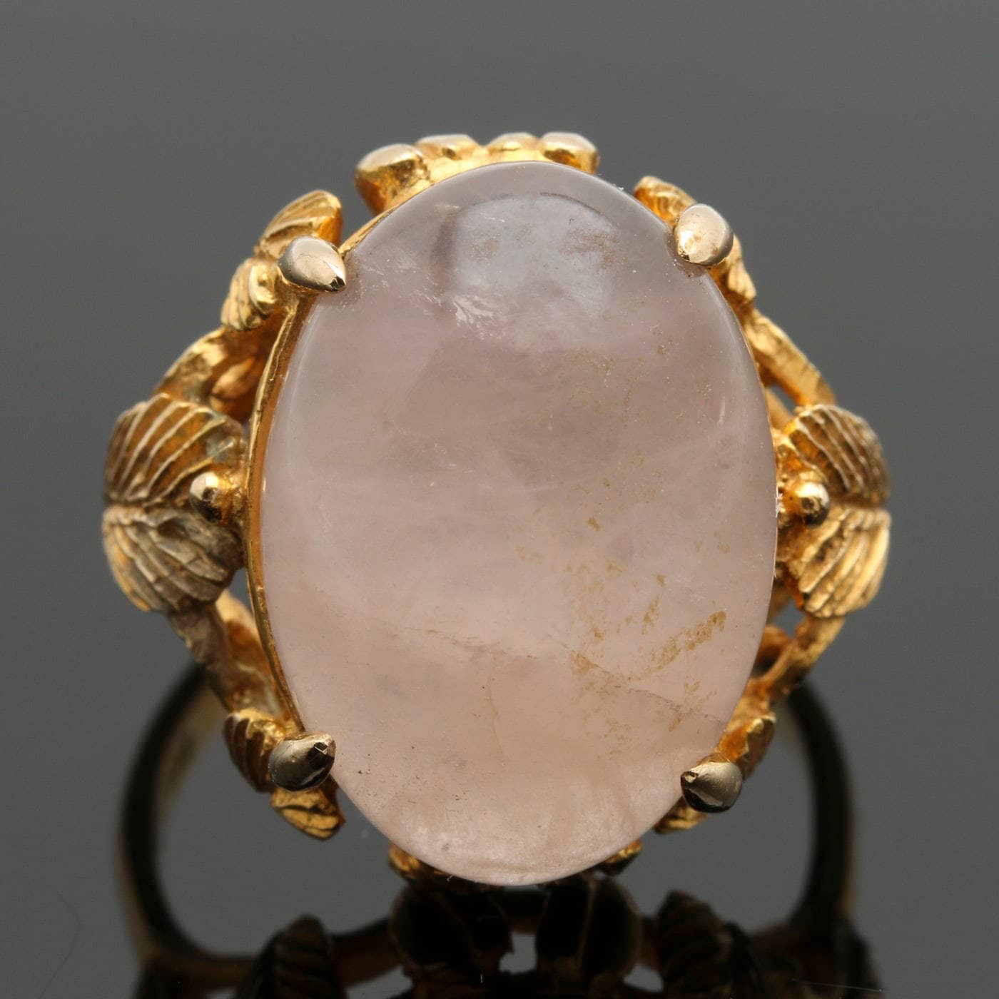 14K Gold Rose Quarz Blatt Cocktail Ring 14K Gold Rose Quarz Blatt Cocktail Ring von LittleLucyVintage