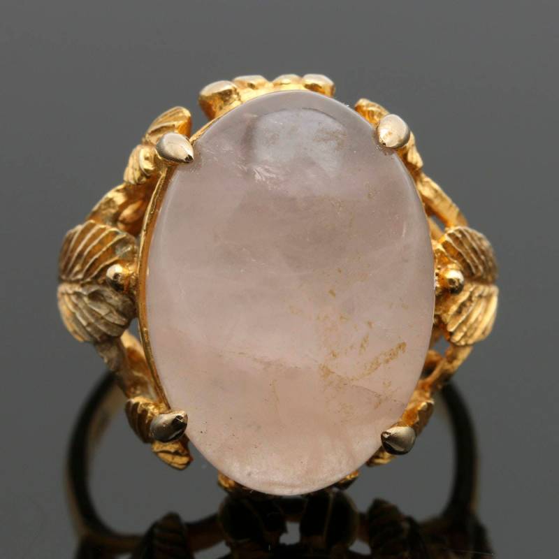 14K Gold Rose Quarz Blatt Cocktail Ring 14K Gold Rose Quarz Blatt Cocktail Ring von LittleLucyVintage