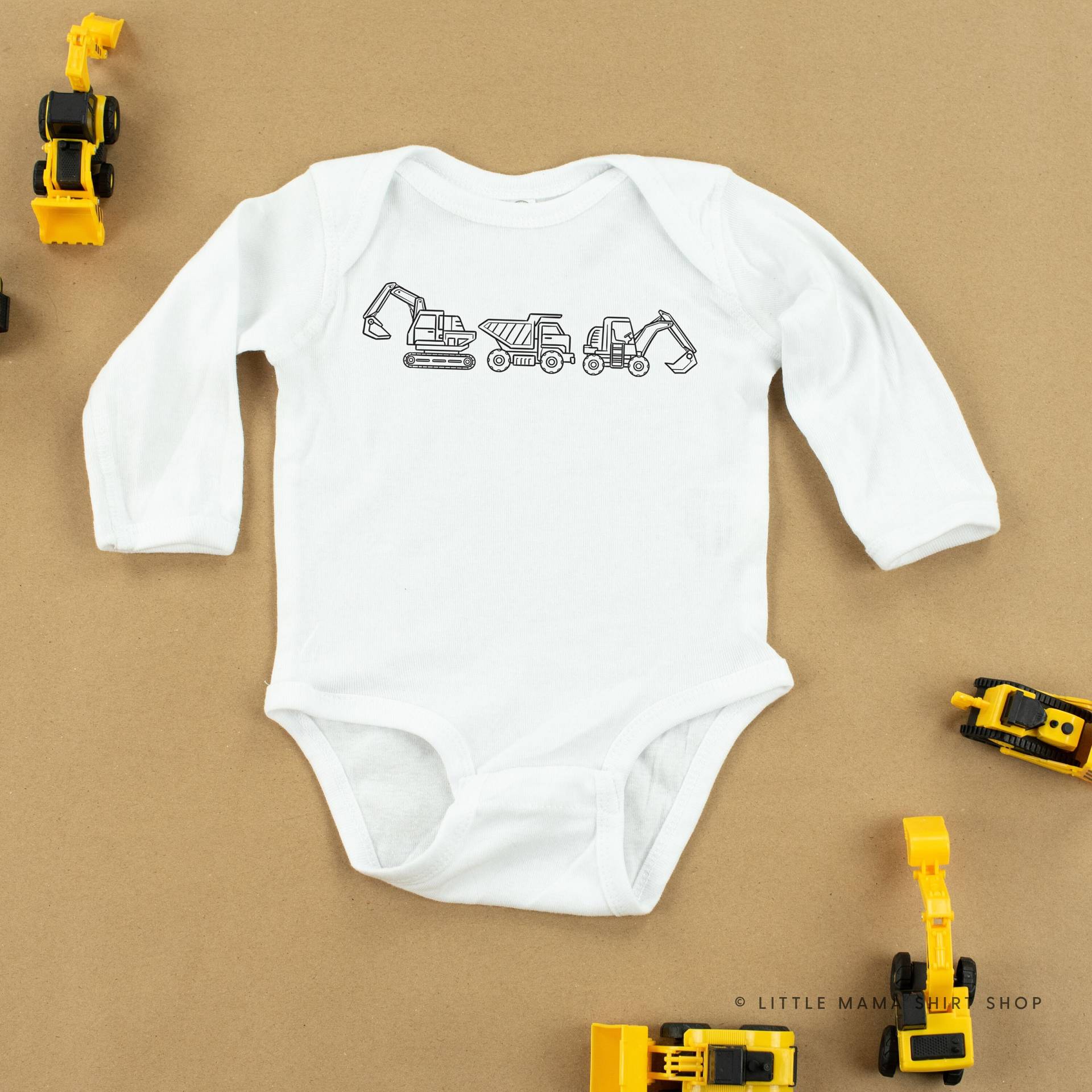 3 in A Row - Baumaschinen | Langarm Shirt Kleinkind Shirts Kinder Grafik T-Shirts Traktor von LittleMamaShirtShop