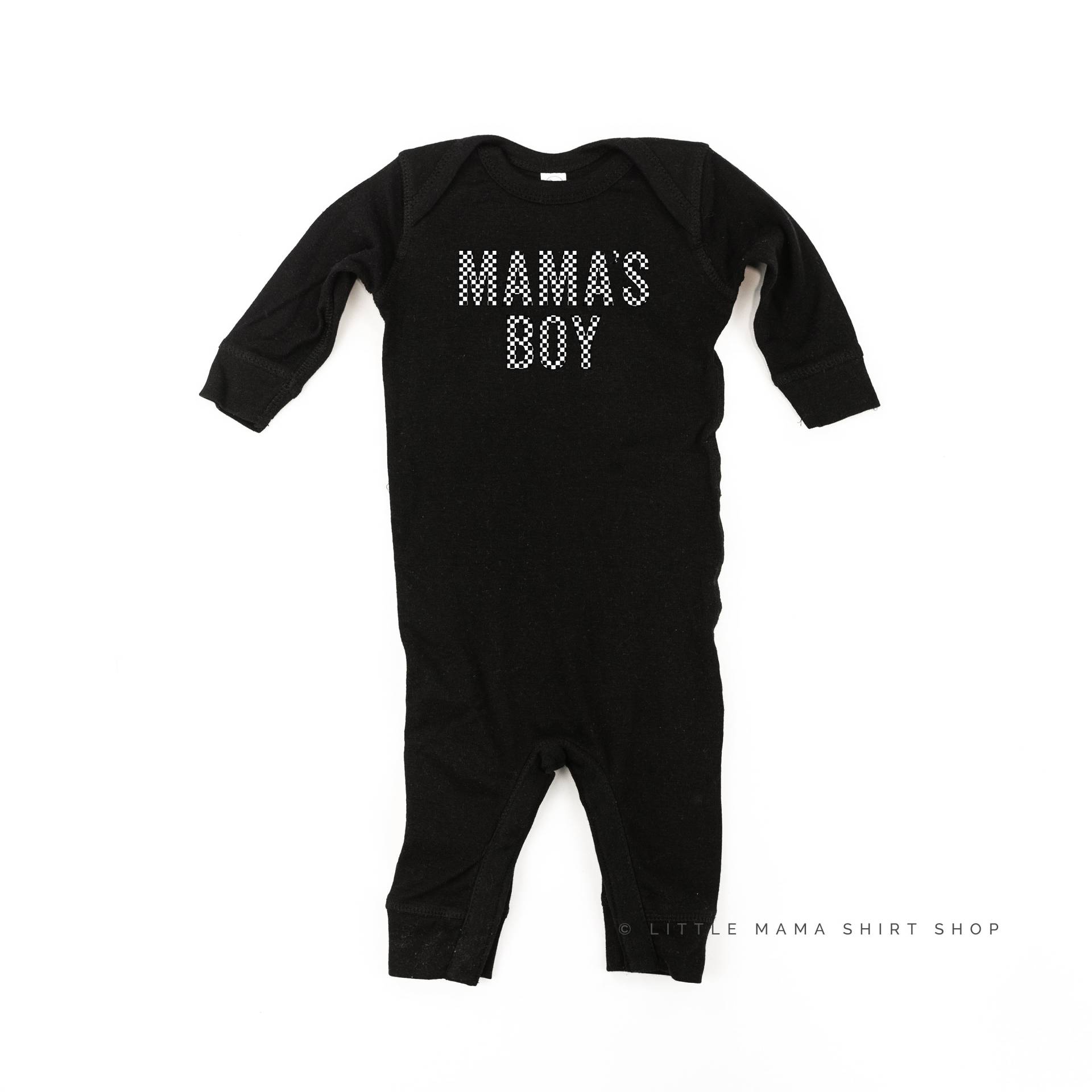 Block Font Checkers - Mama Es Boy One Piece Baby Sleeper | Body Retro Kariert von LittleMamaShirtShop