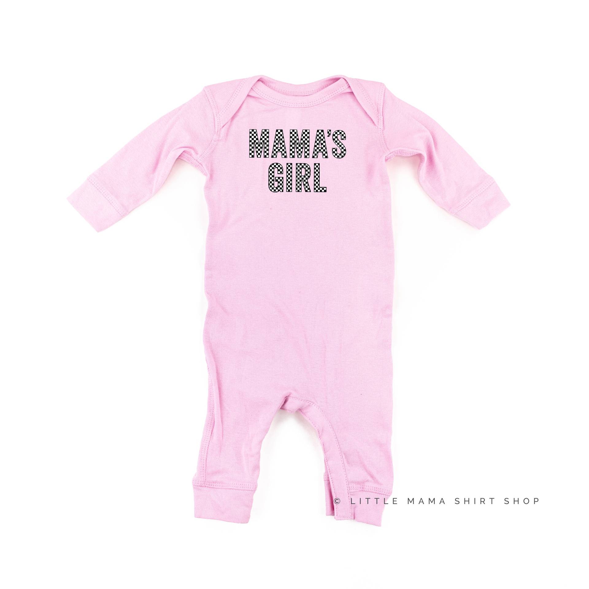 Block Font Checkers - Mama Es Girl One Piece Baby Sleeper | Body Retro Kariert von LittleMamaShirtShop