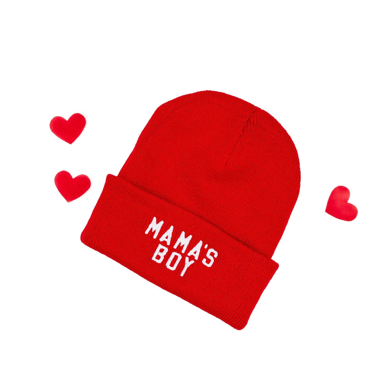 Kindermütze - Mama's Boy Knallrot Mit Weiß | Mützen Für Jungen Valentinstag Geschenk Junge Mütze Süße von LittleMamaShirtShop