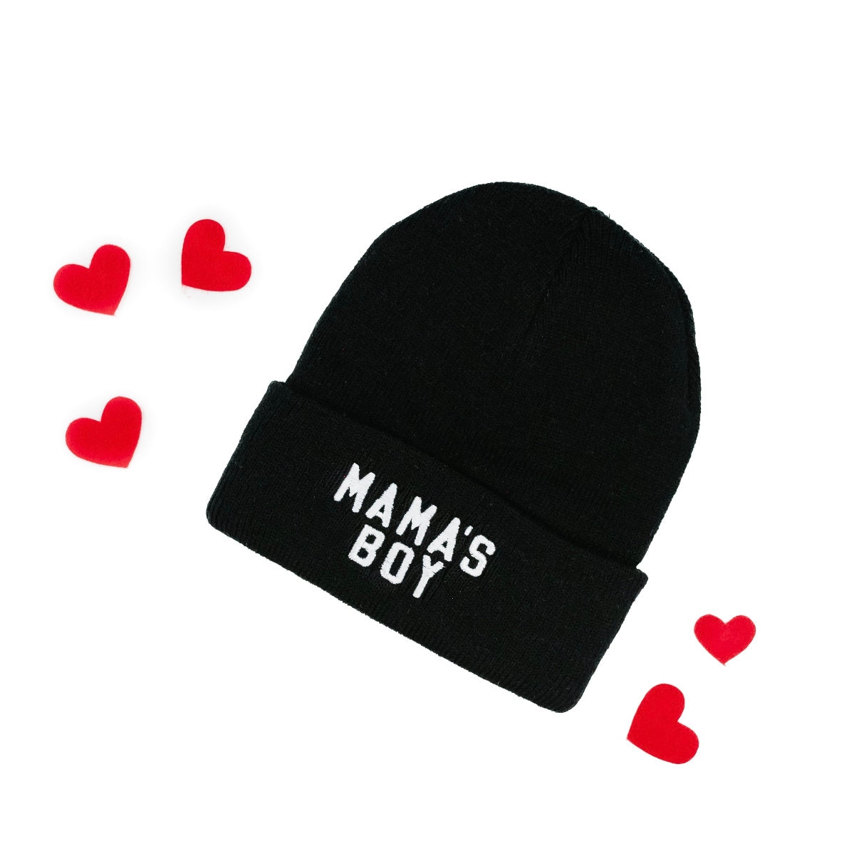 Kindermütze - Mama's Boy Schwarz Mit Weiß | Mützen Für Jungen Kindergeschenk Junge Valentinstag Mütze Kleinkind von LittleMamaShirtShop