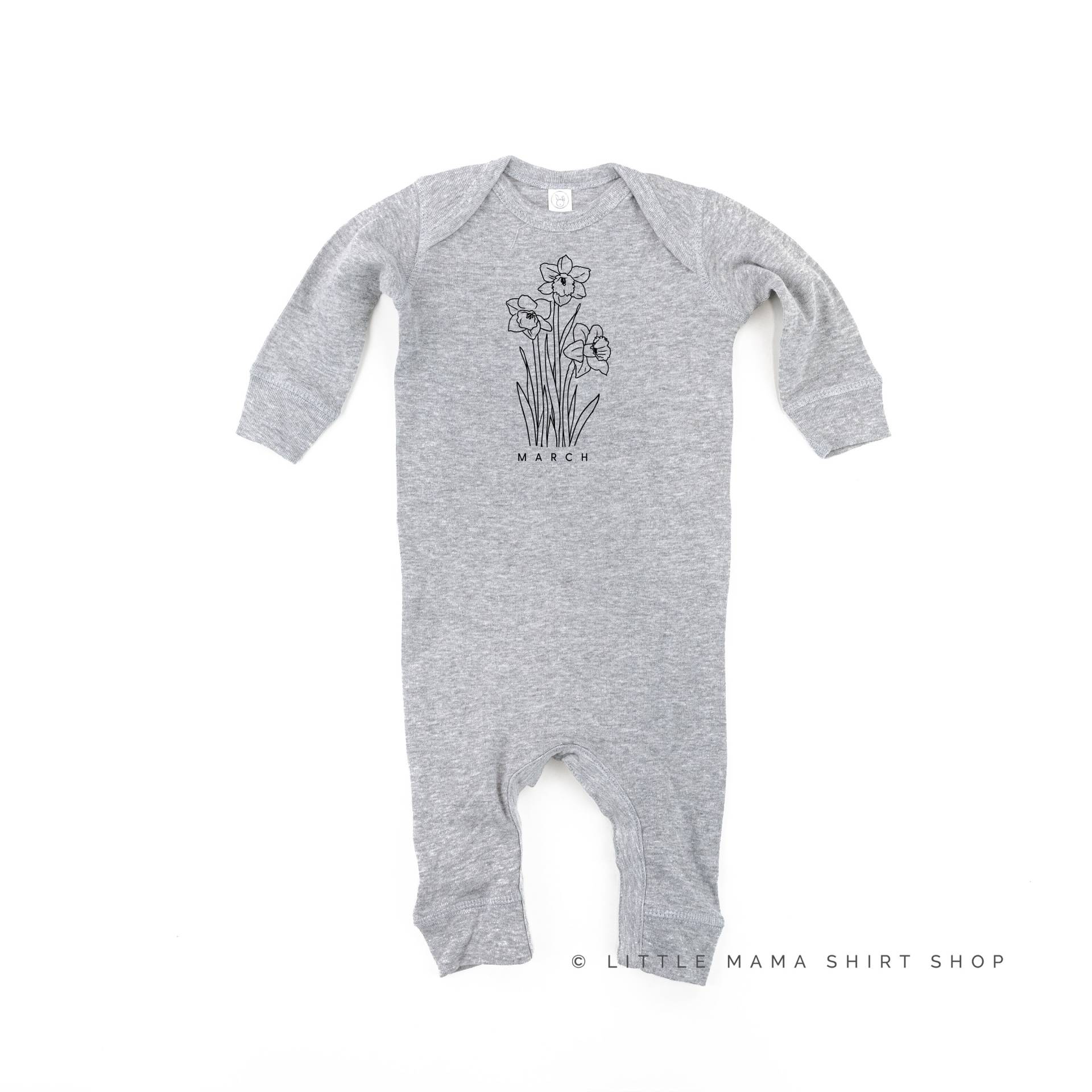 März Geburtsblume - Narzissen Ein Stück Babyschlafer | Geburt Blumen Body Geburtsanzeige Geburtsblumen Schlafer Baby Strampler von LittleMamaShirtShop