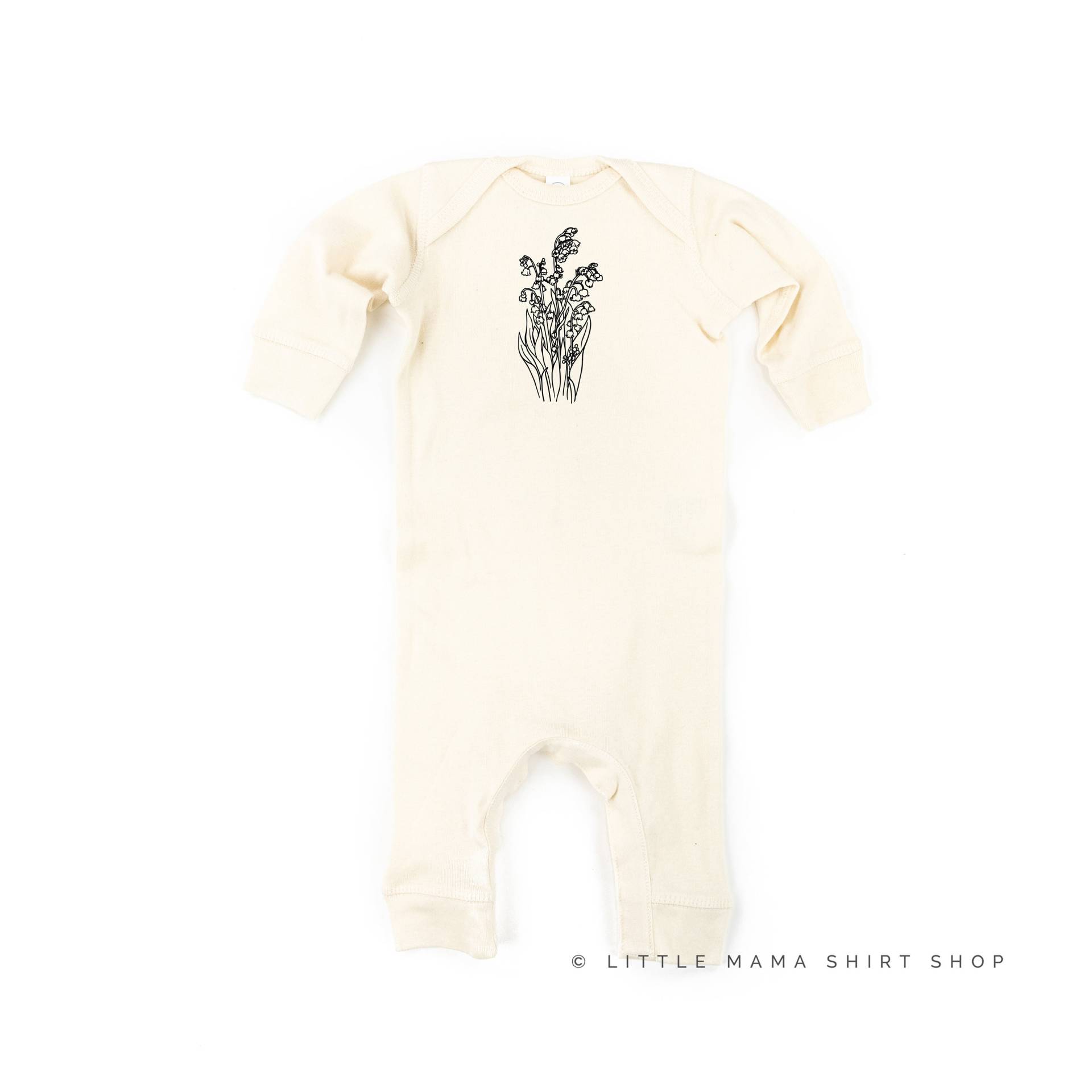 Maiglöckchen - Ein Stück Babyschlafer | Geburt Blumen Body Geburtsanzeige Geburtsblumen Schlafer Baby von LittleMamaShirtShop