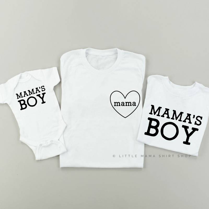 Mama(Herz - Mamas Junge | 3Er Set Weiss Mit Schwarzen Hemden Mutter Von Jungen-Shirt Mama Und Sohn Shirts von LittleMamaShirtShop