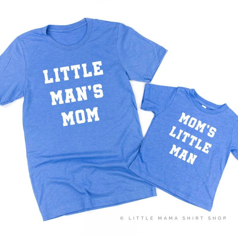 Mamas Kleiner Mann/Little Man's Mom | Set Von 2 Hemden -Lakeside Blau Mit Weiß Mama Und Baby Shirts Sohn Mutter-Sohn-Shirts von LittleMamaShirtShop