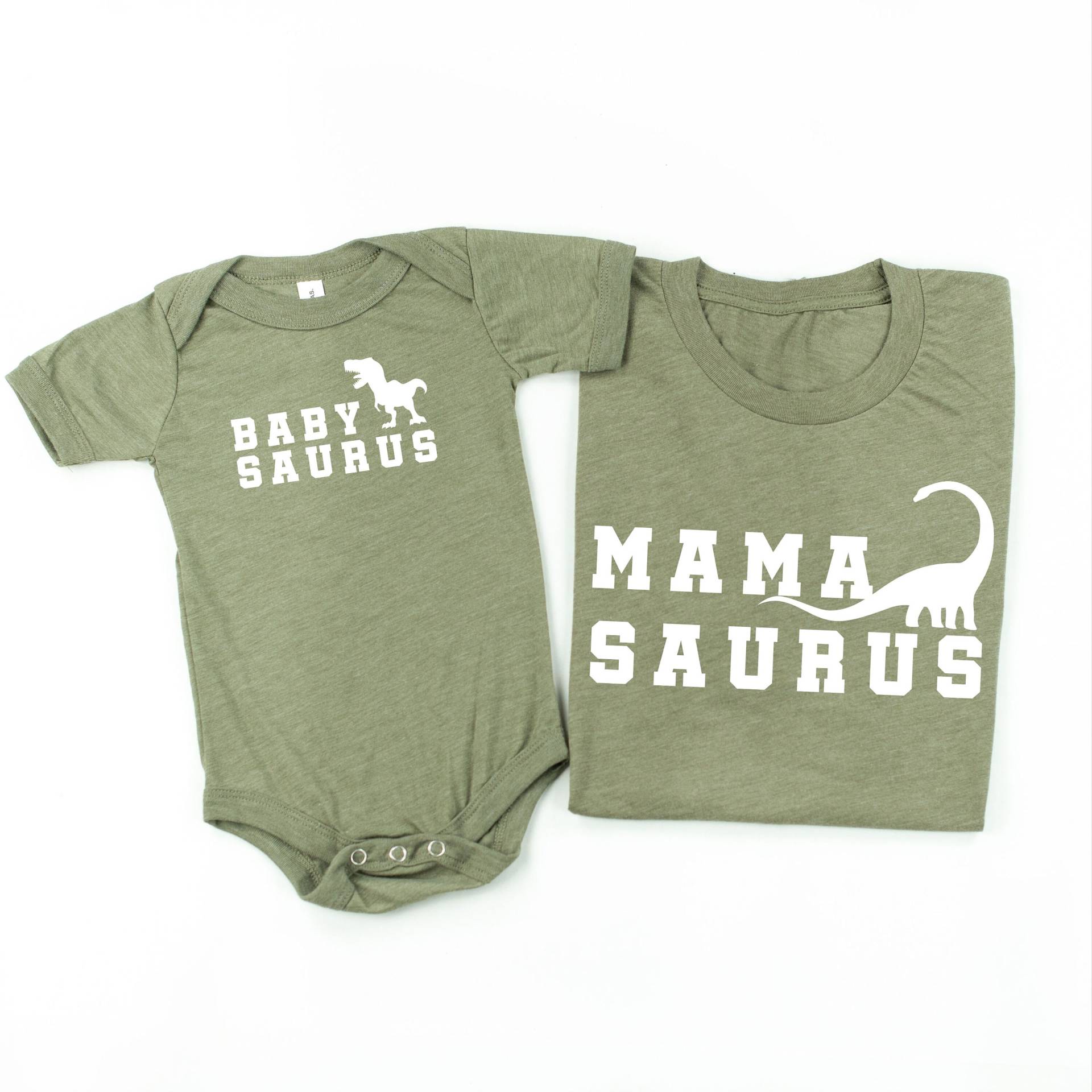 Mamasaurus & Babysaurus | 2Er-Set Olivgrüne W/Weiße Hemden Shirt Mama Und Ich Shirts Von Mädchen Jungen Dino-Shirt von LittleMamaShirtShop