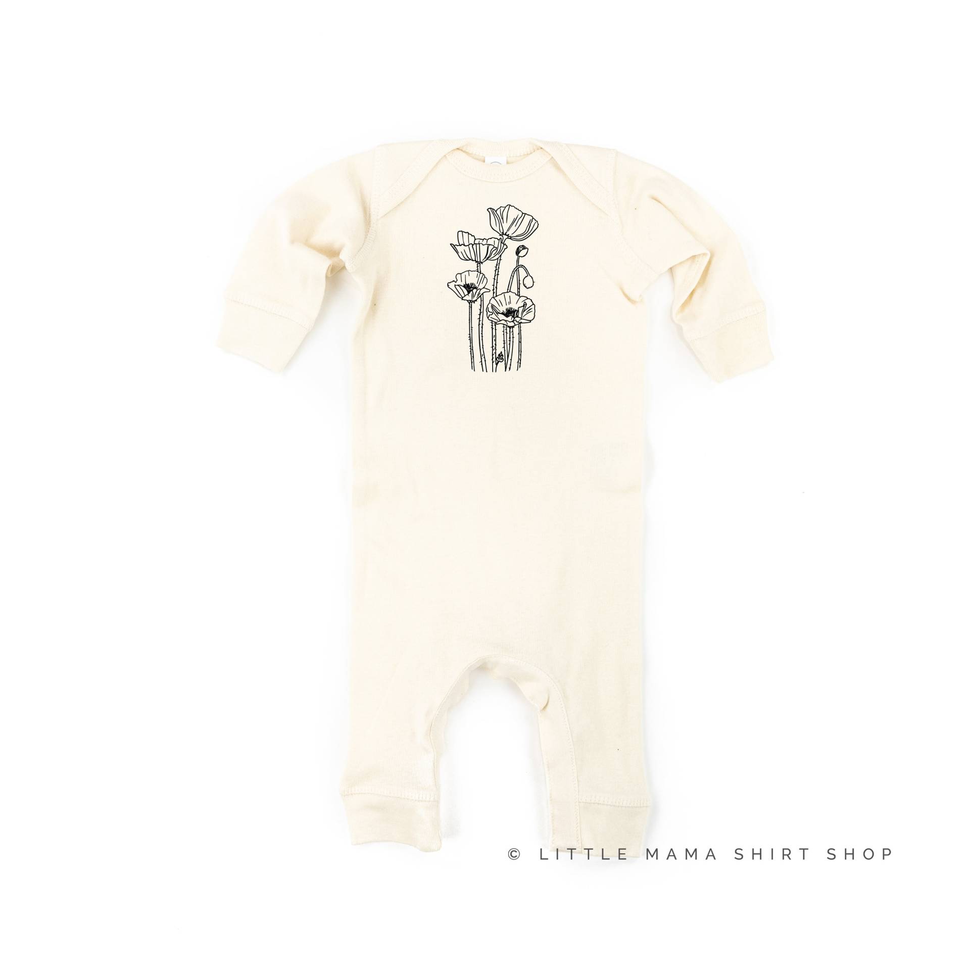 Mohnblume - Ein Stück Babyschlafer | Geburt Blumen Body Geburtsanzeige Geburtsblumen Schlafer Baby von LittleMamaShirtShop