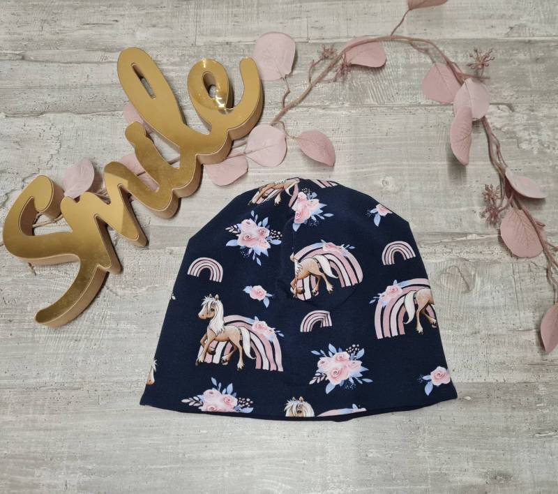 Beanie Mädchen Pferd Regenbogen Babymütze Kindermütze Mit Schlauchschal Auswählbar von LittleMilea