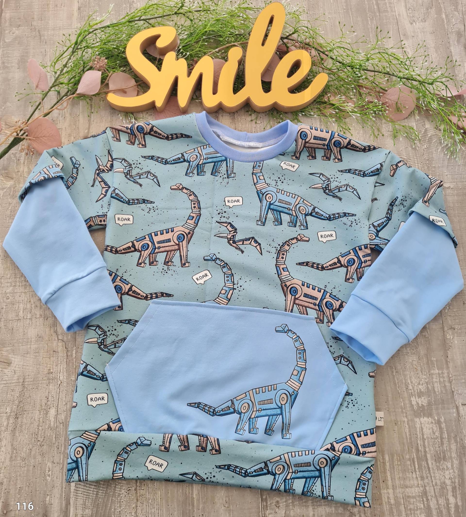 Sweatshirt Sweater Pullover Hoodie Dino Roboter Größe 116 von LittleMilea