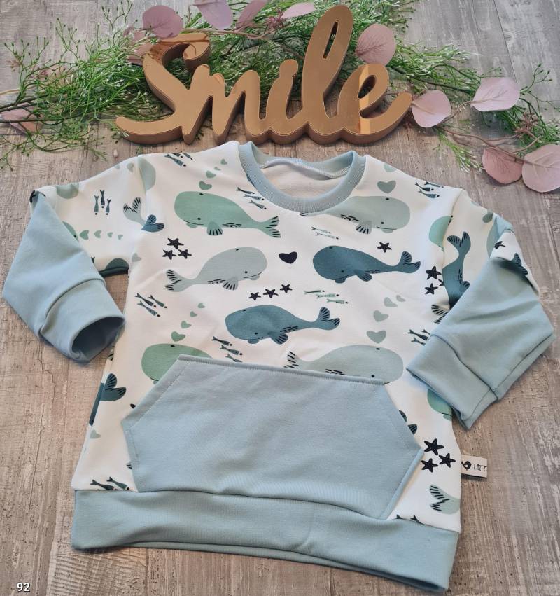 Sweatshirt Sweater Pullover Hoodie Wal Mädchen Jungen Unisex Größe 92 von LittleMilea