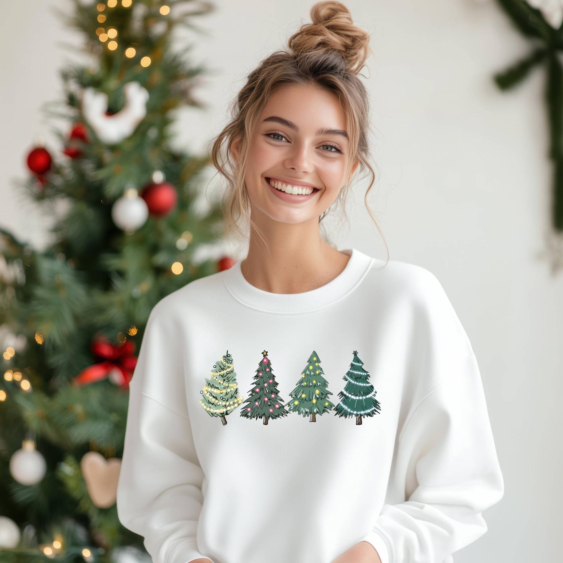 Damen Kapuzenpulli Weihnachten Mit Tannenbäumen, Weicher Hoodie Für Winterzeit, Festlicher Christmas Pullover Geschenk.geschenk Mama von LittleMonkeyShopDE