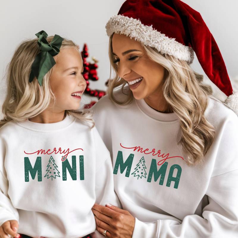 Merry Mama & Mini Festliches Sweatshirt Set.weihnachtspullover Mini.weihnachts Partnerlook Mutter Und Kind.weihnachtsoutfit Familie von LittleMonkeyShopDE