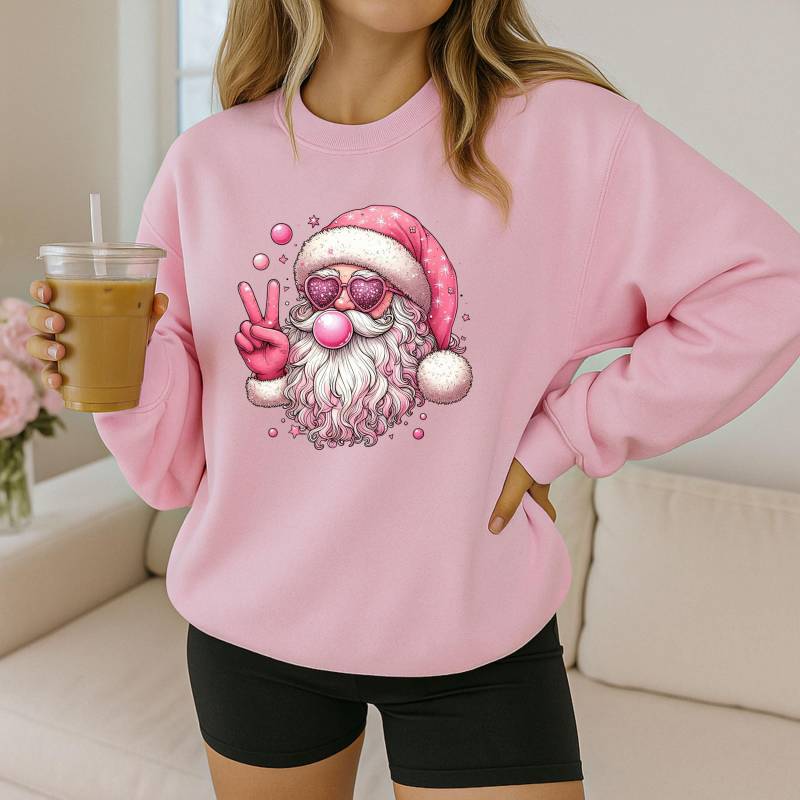 Pink Weihnachts-Sweatshirt Mit Santa - Süßer Xmas Pullover Für Damen Rosa Christmas Sweater Gemütlich & Kuschelig Geschenkidee von LittleMonkeyShopDE