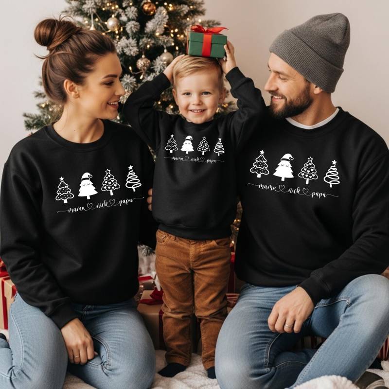 Weihnachtspullover Familien Outfit-Christmas Sweatshirt Mit Tannenbäumen, Winter Outfit.geschenk Zu Weihnachten.kinder Weihnachts Pulli von LittleMonkeyShopDE
