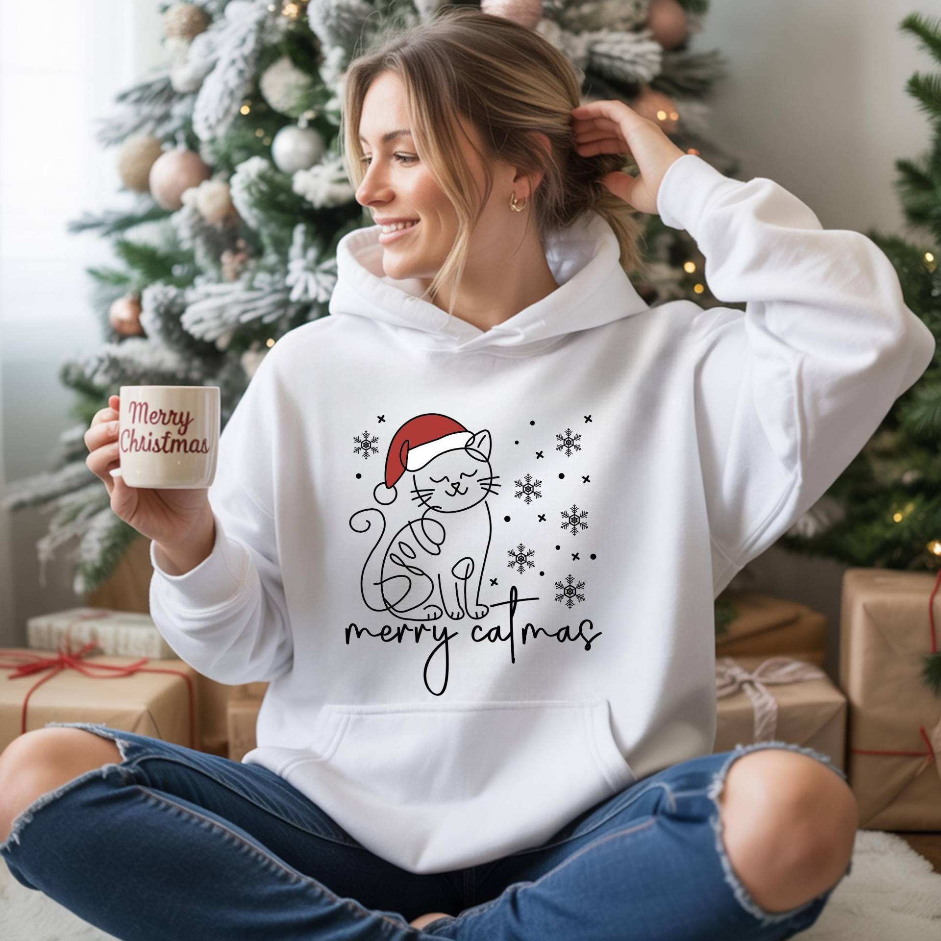 Weihnachtspullover Katze Xatmas Sweatshirt|Lustiger Xmas Hoodie Für Katzenliebhaber, Geschenk Katzenbesitzer.katzenfreunde Tierliebhaber von LittleMonkeyShopDE