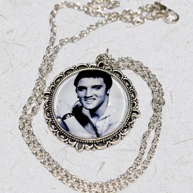 Elvis Presley Anhänger Halskette - Elvis Fan Geschenke Schmuck Glas Sterling Silber Portrait von LittleMonsterClub
