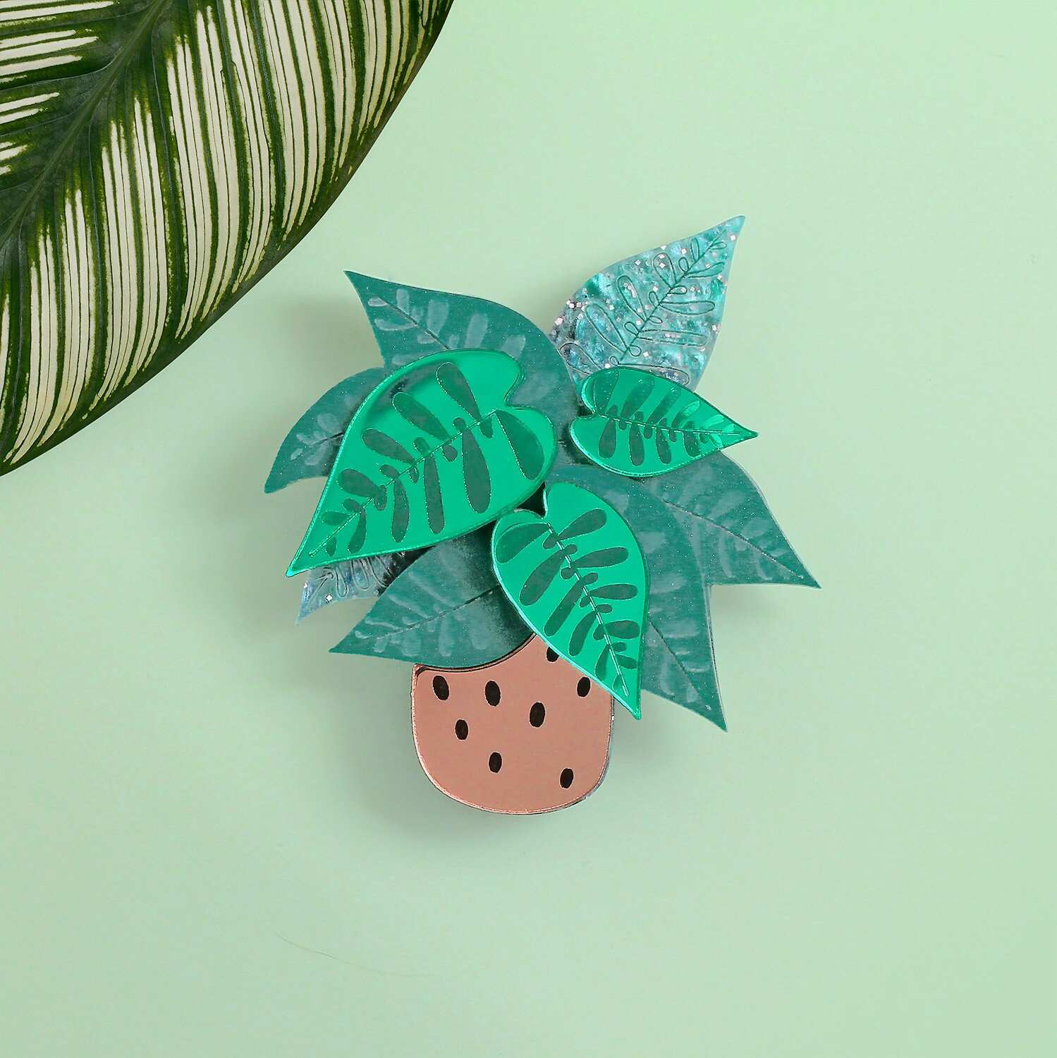 Calathea Pflanzen Brosche | Pflanzenliebhaber Pin Brosche Plexiglas Handgefertigter Schrulliger Schmuck Geschenk Für Gärtner von LittleMooseJewellery