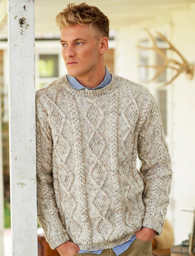 Aran Pullover Aus Natürlichem Tweed, Reiner Merinowolle Und Mohair, Handgestrickt, Mehrere Farben, Zopfmuster Pullover, Herrenstrick von LittleNaturalKnits