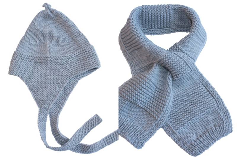 Set Handgestrickte Mütze & Schal Aus Reiner Merinowolle Für Babys, Kleinkinder Und Kinder in Hellgrau - Weitere Farben von LittleNaturalKnits