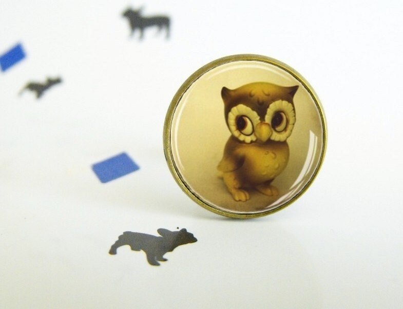 Le Hibou Victor Ring - Verstellbarer Cabochon-Ring Damenschmuck Niedlich Eule Gelb Zart Romantisch von LittlePopBoutique