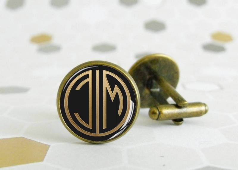 Manschettenknöpfe - 20Er-Jahre-Monogramm Glascabochon Jugendstil Geschenk Für Ihn Hochzeitsgeschenk Traumhaft von LittlePopBoutique