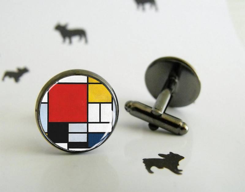 Mondrian - Manschettenknöpfe Abstrakte Kunst Schmuckgeschenk Für Ihn Hochzeit Geschenkset Männer Malerei von LittlePopBoutique