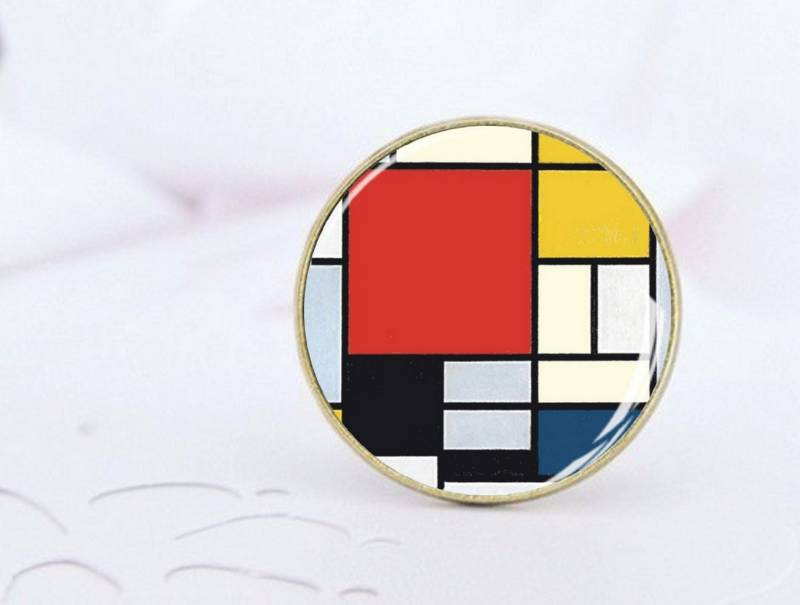 Mondrian Ring - Verstellbarer Cabochon Abstrakte Kunst Schmuckgeschenk Malerei von LittlePopBoutique