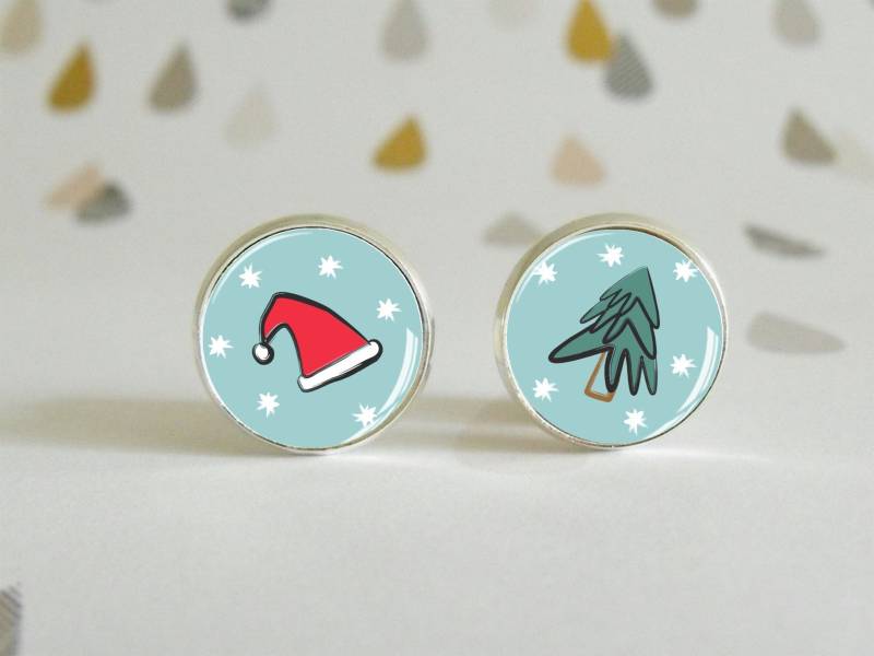 Ohrringe - Frohe Weihnachten Glascabochon Fröhlich Festlich Weihnachtsgeschenk von LittlePopBoutique