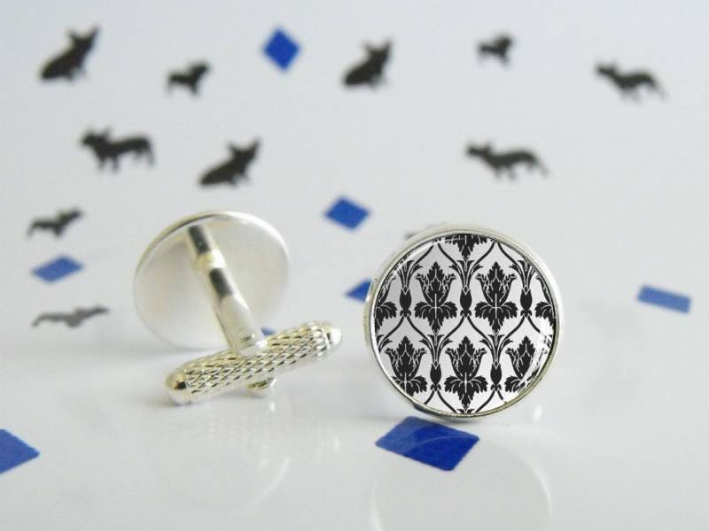 Sherlock Wallpaper - Manschettenknöpfe Krawattenklammer Glascabochon Geek-Geschenk Hochzeit Herrenschmuck von LittlePopBoutique
