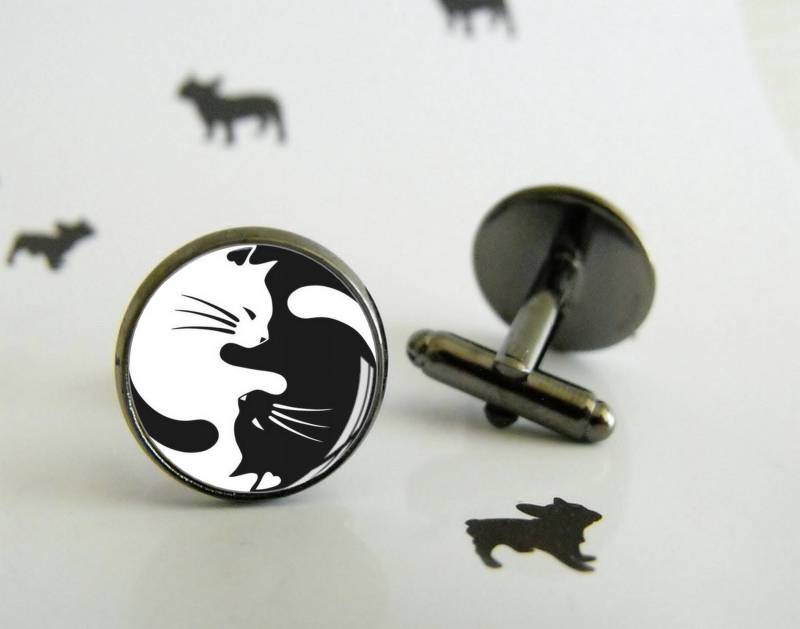 Yin Und Yang Katze - Manschettenknöpfe Glascabochon Hochzeit Geschenkset Für Ihn Herrenschmuck von LittlePopBoutique